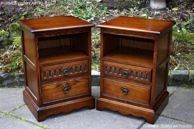 Preview of the first image of A PAIR OF OLD CHARM LIGHT OAK BEDSIDE CABINETS LAMP TABLES.