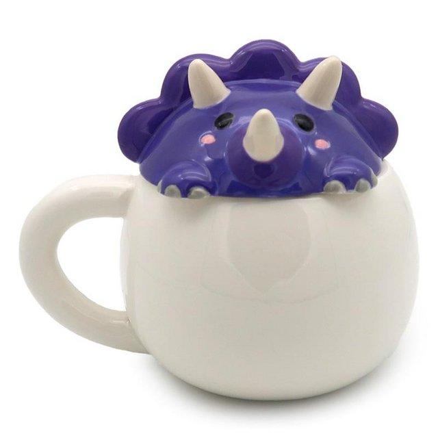 Preview of the first image of Peeping Lid Ceramic Lidded Animal Mug - Adoramals Purple Din.