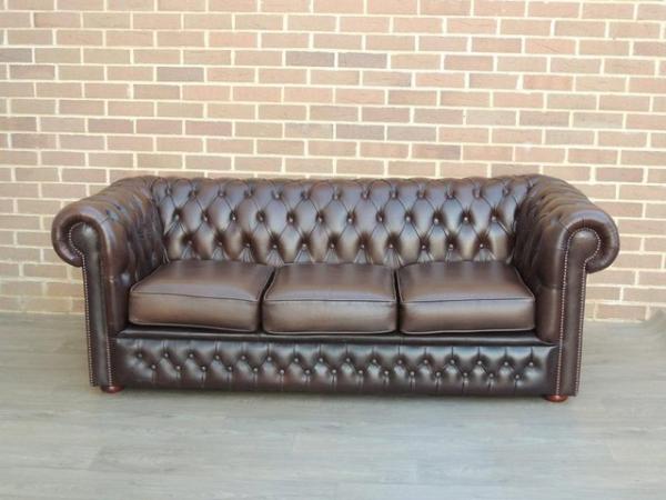 Image 1 of Chesterfield 3 seater Antique Brown Sofa (UK Delivery)