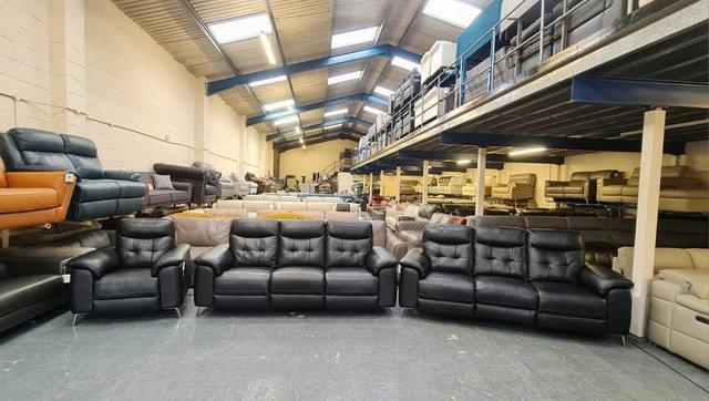 Image 1 of La-z-boy black leather electric 3 seater sofas and chair