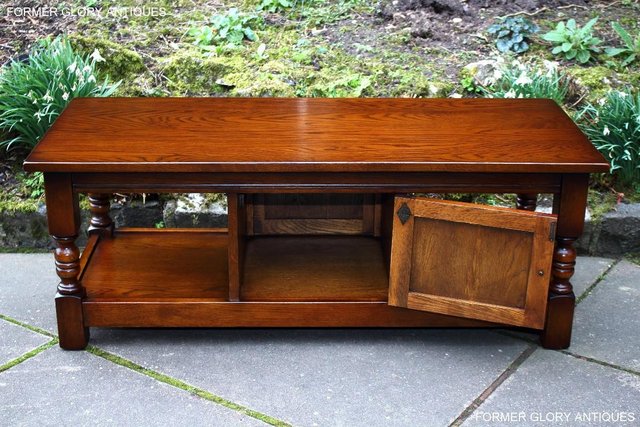 Image 44 of OLD CHARM LIGHT OAK LONG WINE COFFEE TABLE CABINET TV STAND