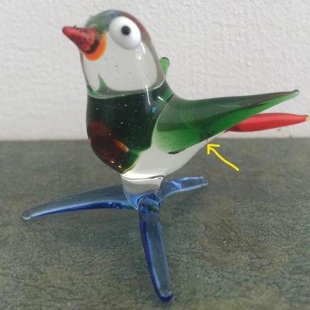 Image 3 of Vintage 1960's handmade glass bird, repair.