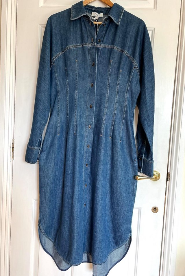 Preview of the first image of COS brand new button down denim shirt dress.