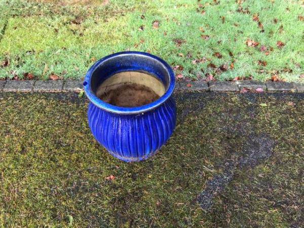 Image 2 of Blue glazed ceramic garden planter