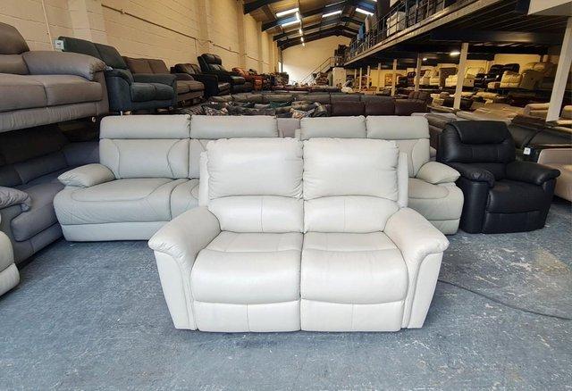 Preview of the first image of La-z-boy Kenny cream leather electric recliner 2 seater sofa.
