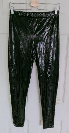Image 1 of Ladies Black Shiny Wet Look Trousers - Size 10