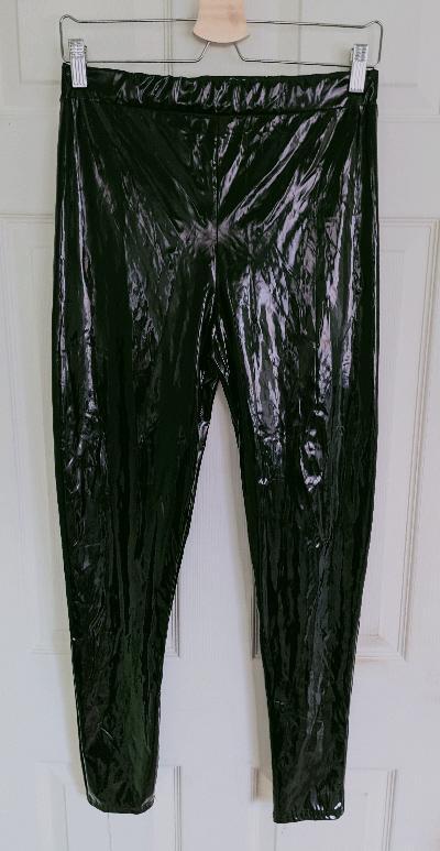Preview of the first image of Ladies Black Shiny Wet Look Trousers - Size 10.