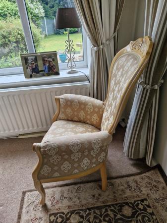 Image 3 of French style arm chair upholstered in gold patterned fabric