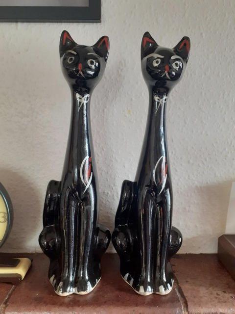 Preview of the first image of 1950s Cats Black China Vintage MCM Large 14" Tall ~ Pair.