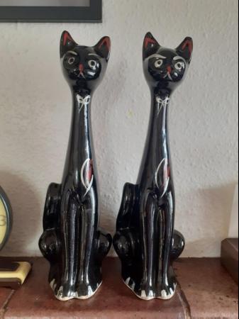 Image 1 of 1950s Cats Black China Vintage MCM Large 14" Tall ~ Pair