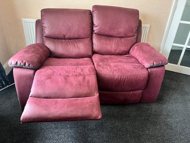 Preview of the first image of Beautiful 3 seater & 2 seater recliner sofas in a deep red,.