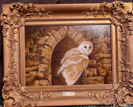 Image 1 of Large Owl Painting And Frame