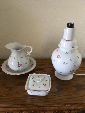 Image 1 of Bedroom set - lamp, jug & bowl and trinket box