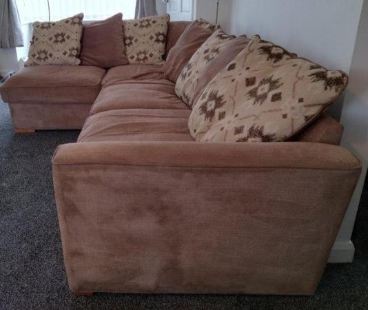 Image 2 of Right Corner Sofa with pillows and large footstool