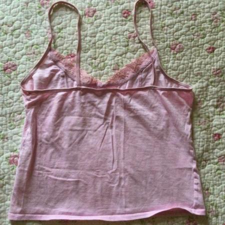 Image 3 of Vtg NEW LOOK Candy Stripe Pink & White Strappy Top, sz14