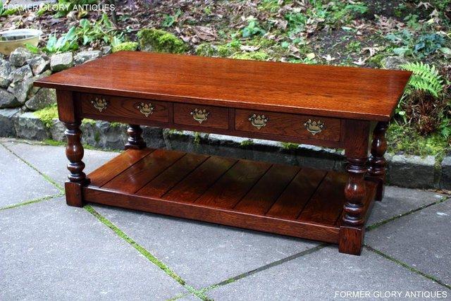 Image 57 of TAYLOR & Co STRESSED OAK THREE DRAWER POTBOARD COFFEE TABLE