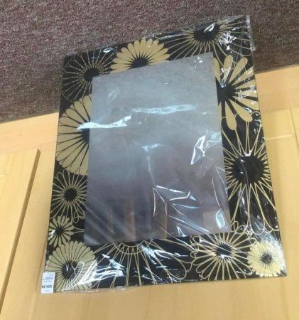 Image 2 of NEW mirror, black with gold flowers, still packaged. Lovely!