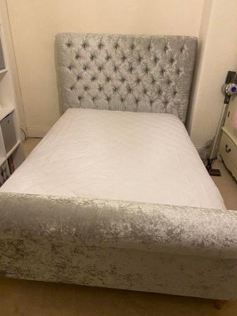 Image 3 of Crushed Velvet Double Bed Frame - Silver