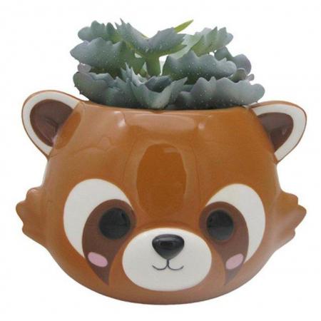 Image 3 of Red Panda Head Shaped Ceramic Garden Planter/Plant Pot.