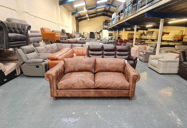 Image 11 of Vintage brown leather 3 seater chesterfield sofa