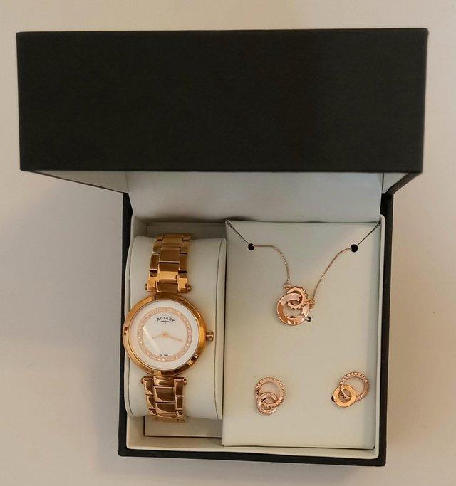 Preview of the first image of Rotary Ladies Watch Necklace Earring Set New.