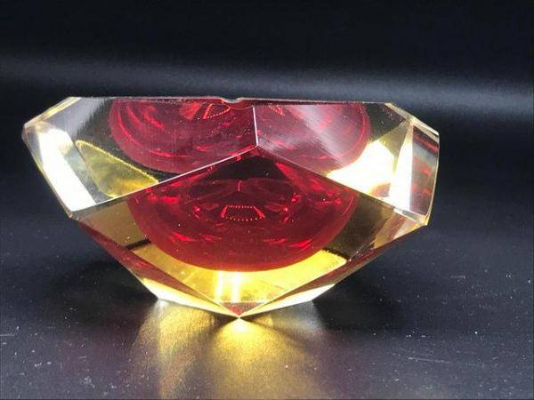 Image 2 of Murano Sommerso Red Amber facetted glass ashtray vintage