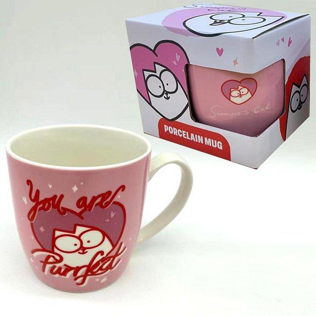 Preview of the first image of Pink Valentine's Simon's Cat Porcelain Mug. Free uk postage.