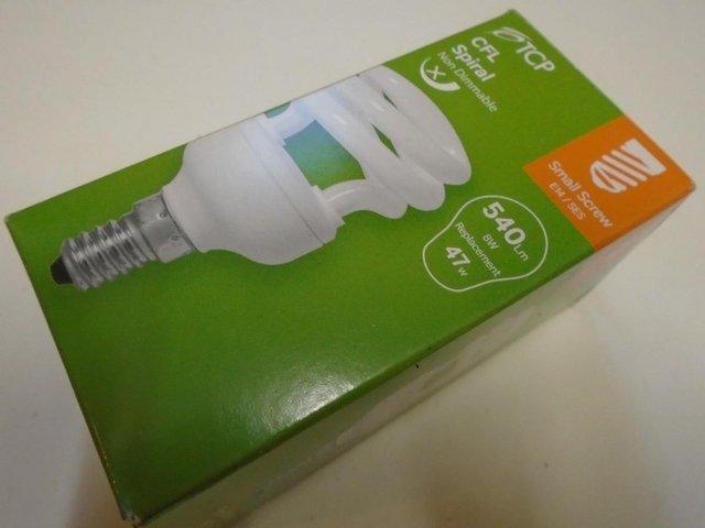 Preview of the first image of 1 x TCP CFL Spiral 8 Watt SES E14 2700K Warm White Lightbulb.