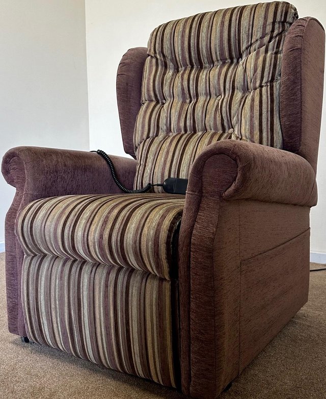Preview of the first image of LUXURY ELECTRIC RISER RECLINER PURPLE CHAIR ~ CAN DELIVER.