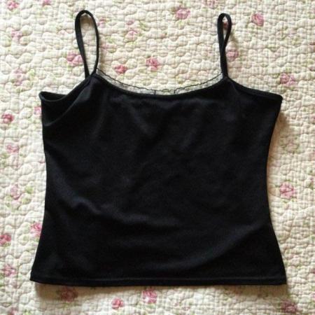 Image 1 of SzL SELECT Stretchy Lace Trim Black Cami Strappy Top