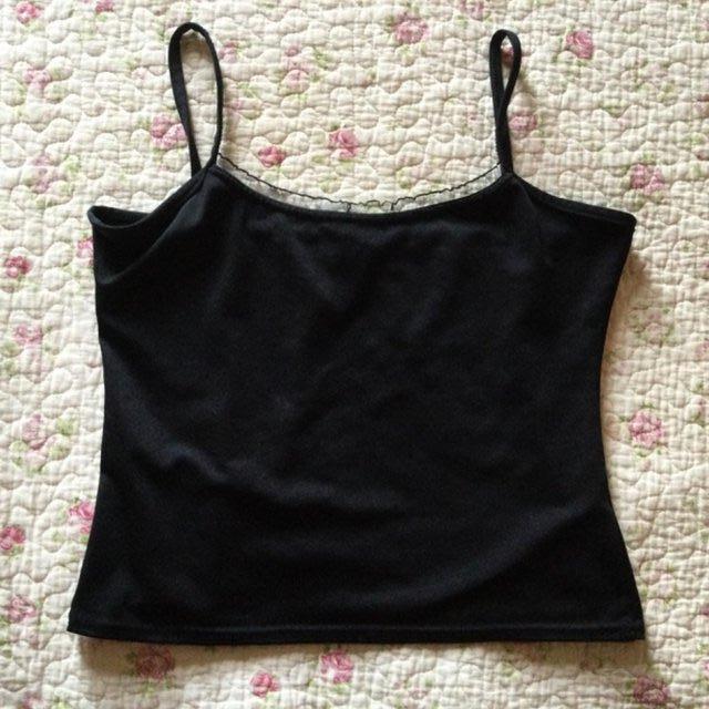 Preview of the first image of SzL SELECT Stretchy Lace Trim Black Cami Strappy Top.