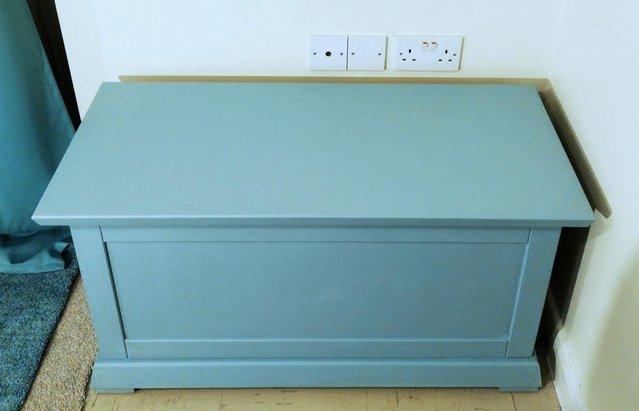 Image 2 of Small Solid Pine Blanket Or Toy Box in Cool Mint