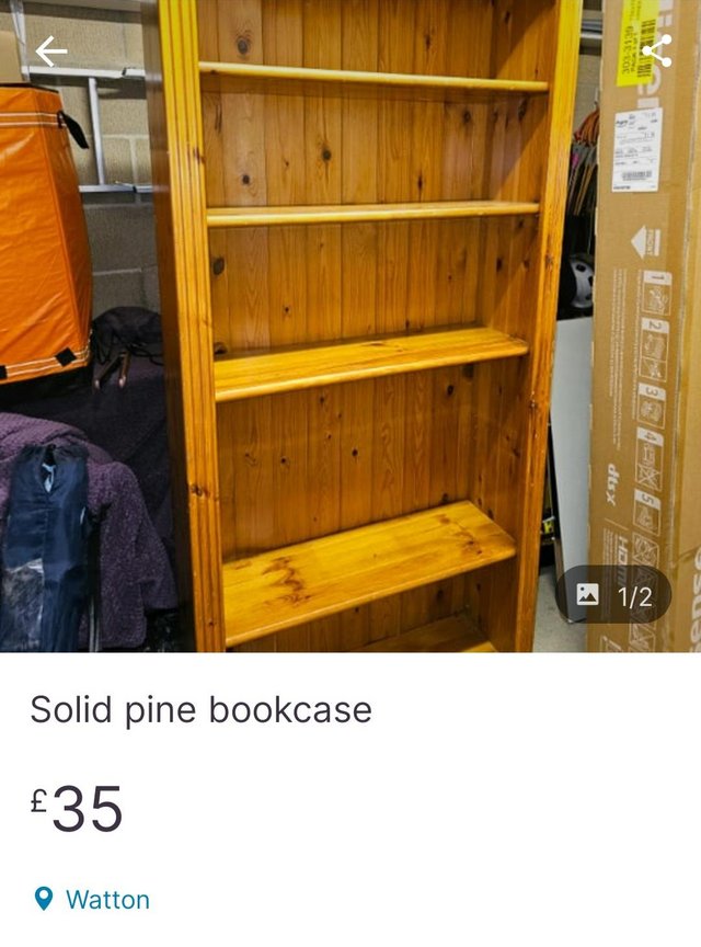 Preview of the first image of Solid pine bookshelf for sale.