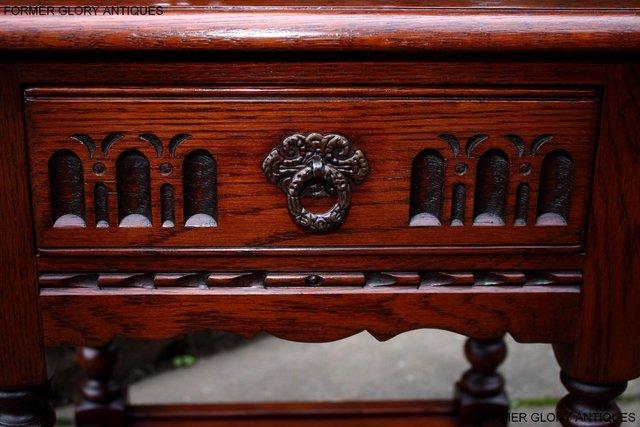 Image 26 of AN OLD CHARM TUDOR BROWN CARVED OAK BEDSIDE PHONE LAMP TABLE