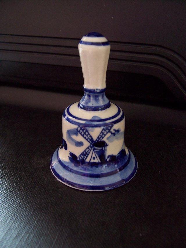 Preview of the first image of Blue Delft Deco Hand Painted Small Hand Bell Ornament.