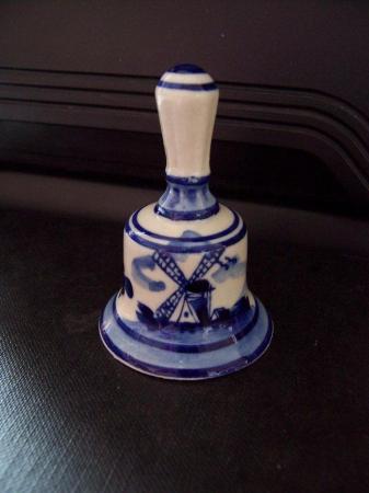 Image 1 of Blue Delft Deco Hand Painted Small Hand Bell Ornament