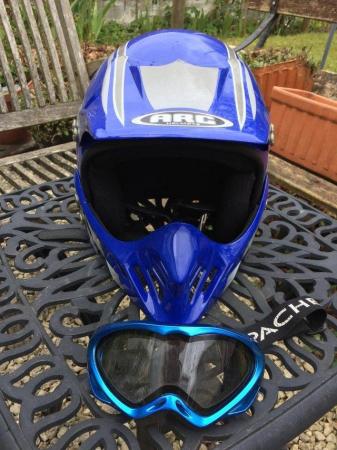 Image 1 of Motor-Cross Helmet with Goggles.