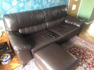 Image 1 of Brown Leather 3-seater Sofa