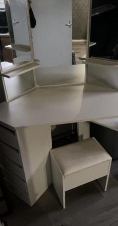 Image 1 of white dressing table with drawers and stool
