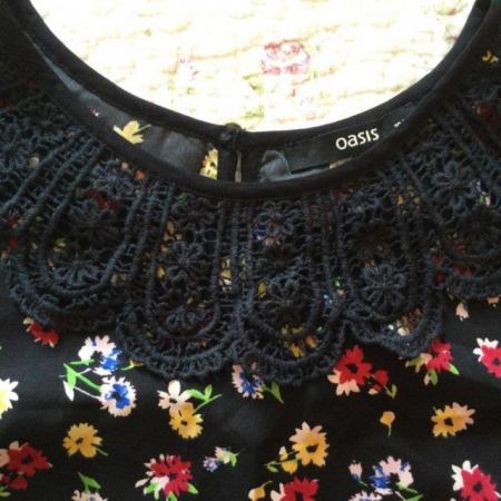 Image 2 of Size 10 Pretty OASIS Black & Floral Sleeveless Top, Crochet