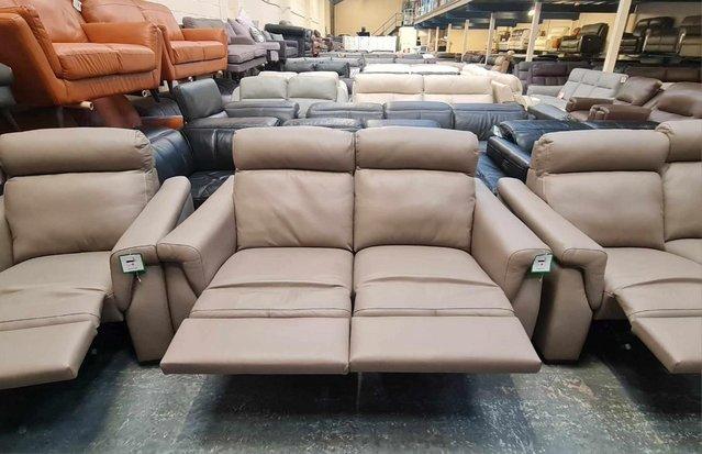 Image 11 of Adriano taupe leather electric recliner sofa set