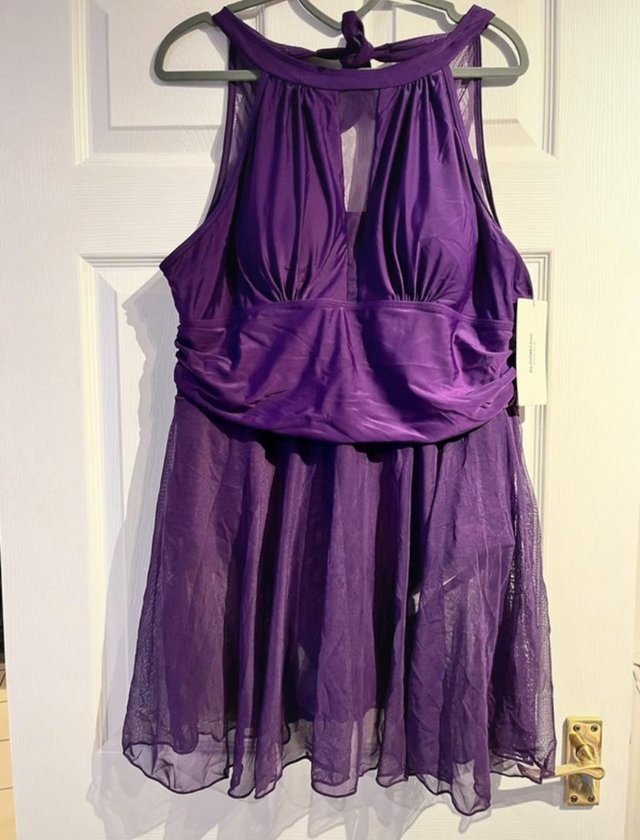 Preview of the first image of (New) Size 22 one-piece swimsuit with chiffon skirt.