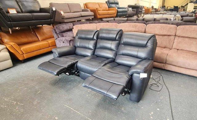 Image 10 of La-z-boy Staten midnight blue leather electric 3 seater sofa