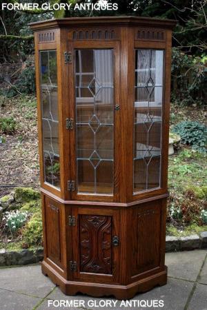 Image 56 of OLD CHARM LIGHT OAK CANTED CHINA DISPLAY CABINET STAND UNIT