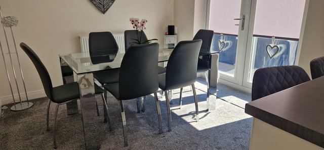 Image 2 of NEXT GLASS DINING TABLE  and SIX GREY CHAIRS