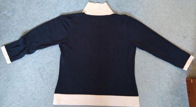 Image 3 of Next V-neck blue and white collared long-sleeved jumper- 14