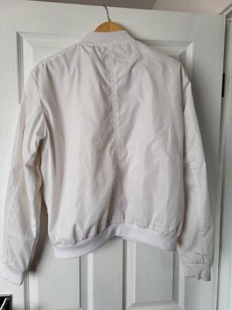 Image 2 of White Satin Feel Jacket With Silver Zippers