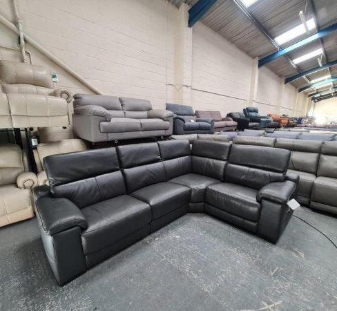 Image 2 of Laurence Dark grey leather electric recliner corner sofa