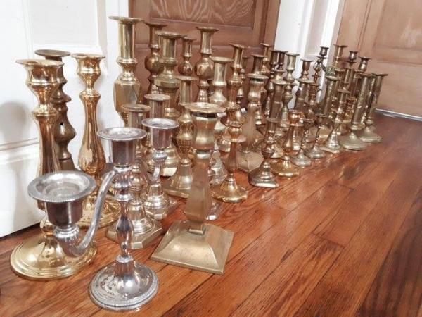 Image 3 of Antique Brass Candlesticks for hire. Perfect for weddings/