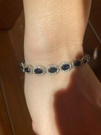Image 3 of Beautiful blue & white sapphire silver tennis bracelet